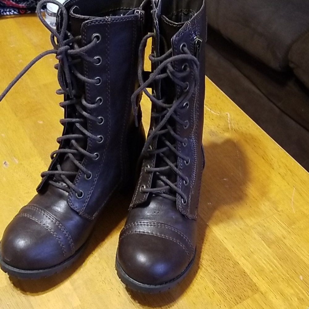 Brown combat boots
